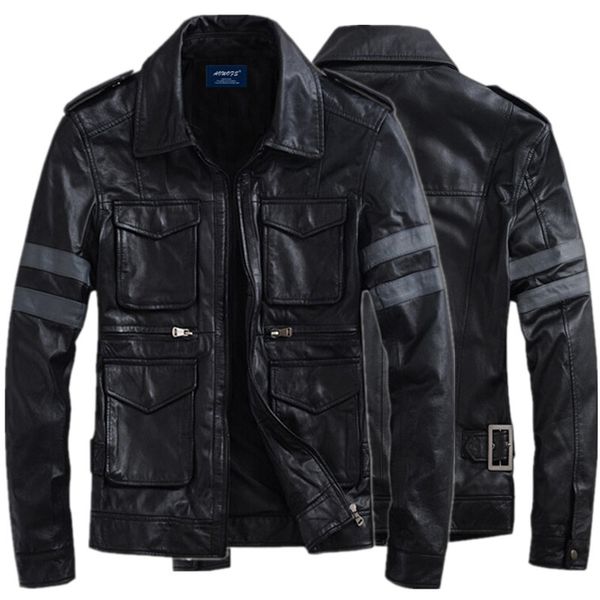 

men 's baseball pu leather jacket korean style men casual leather coat foreign trade men's explosion models stereo pockets, Black