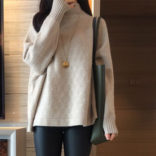 

19autumn winter new thick cashmere sweater female twist high collar pullover knit twisted loose sweater women's lazy wind wild, White;black