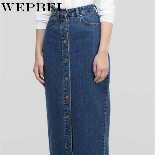 

wepbel muslim fashion denim skirt women ankle length long button high waist skirts ramadan, Black
