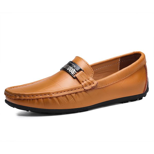 

2019 new fashion men leather driving casual shoes slip on man loafers outdoor soft male luxury blue brown shoes plus size, Black