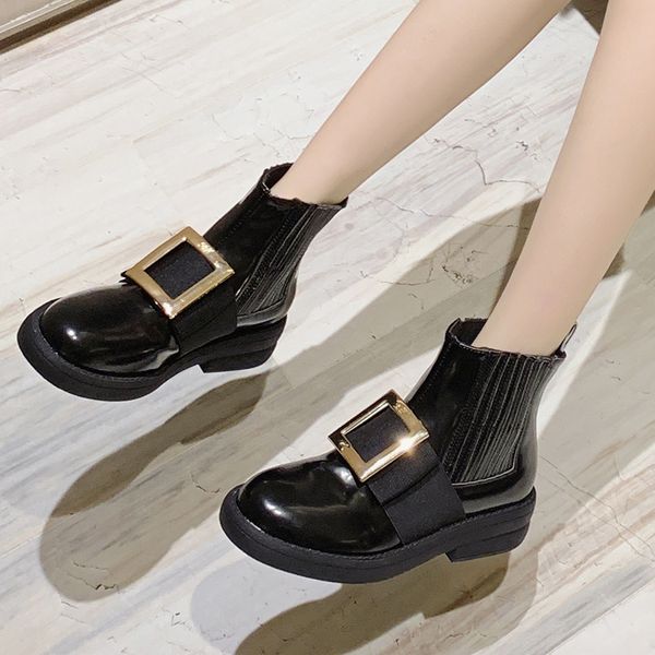 

2019 new women's short tube low heel casual women's boots quality shallow leather boots rhinestone set foot, Black