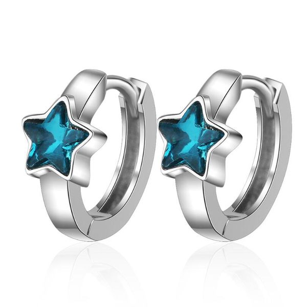 

exquisite blue crystal star ear hook hoop earrings for women trend creative 925 sterling silver party gifts jewelry sae405, Golden;silver