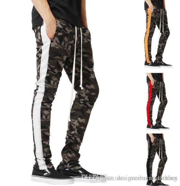 

mens camouflage sport jogger pants spring elastic waist striped pencil athletic casual pencil pants, Black