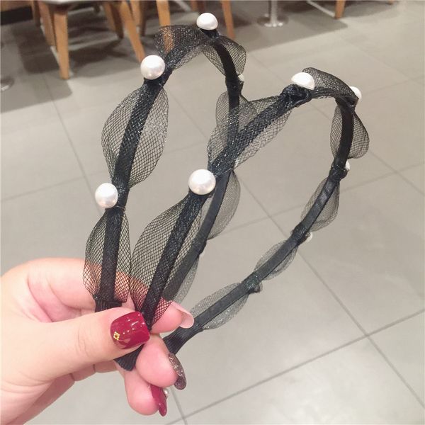 

korean version of the princess pearl hair hoop hand bead cute mesh baroque hairbands ornaments holiday birthday party headdress, Golden;white