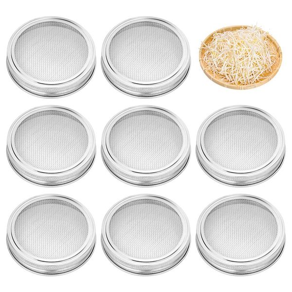 

8 pack stainless steel sprouting jar lid kit for wide mouth mason jars,strainer screen for canning jars and seed sprouting