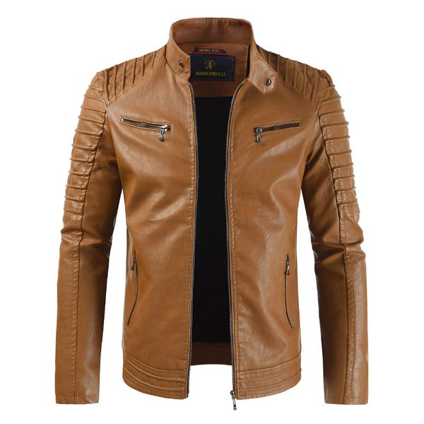 

2019 new men's spring and autumn casual pu jacket slim casual jacket men's brand clothing fashion male knight, Black