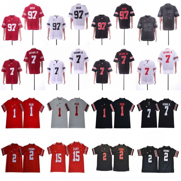 

2019 ohio state buckeyes #1 justin fields #2 jk dobbins #7 dwayne haskins jr. #97 nick bosa #15 elliott ncaa rose bowl jerseys, Black