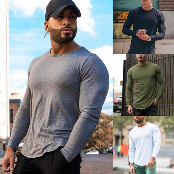 

New Fashion Mens Gym Slim Fit Long Sleeve O-Neck Fitness Muscle Tee Sport T-Shirt BodyBuilding Tops