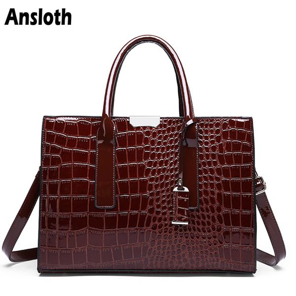 

ansloth luxury женская сумка моды топ-ручка сумки крокодил шаблон лакированные сумки классический женщин сумки на ремне hps361