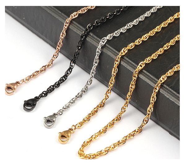 

silver rose gold solid necklace stainless steel black chains 18in 20in 24in 28in 32in men choker male female accessories fashion