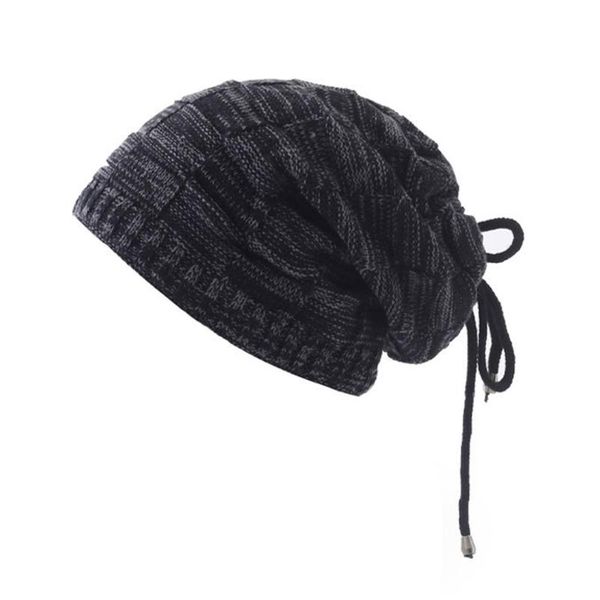 

2020 fashion men women winter hat outdoor warm knitted beanies hat scarf two usage plush wool knit, Black