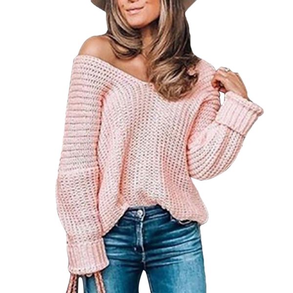

women stitching knitted sweater v neck off shoulder 2019 autumn winter pullovers slash neck solid loose hollow out tricot jumper, White;black