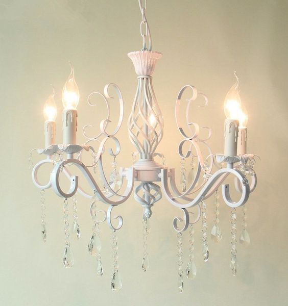 

2019 vintage wrought iron crystal chandelier pendant lamps white ceiling lamp e14 candle lights lighting fixture