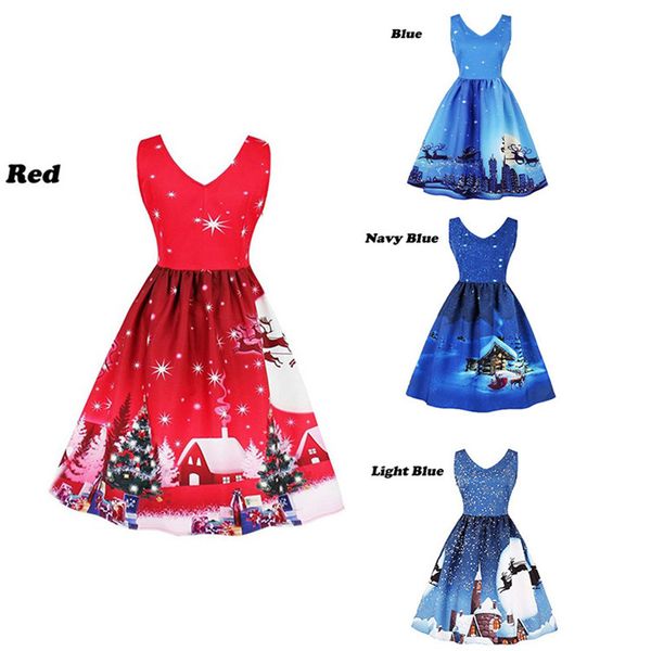 

christmas dress xmas eve tree snow elk printed party dresses summer princess elegant dresses vintage female, Black;gray