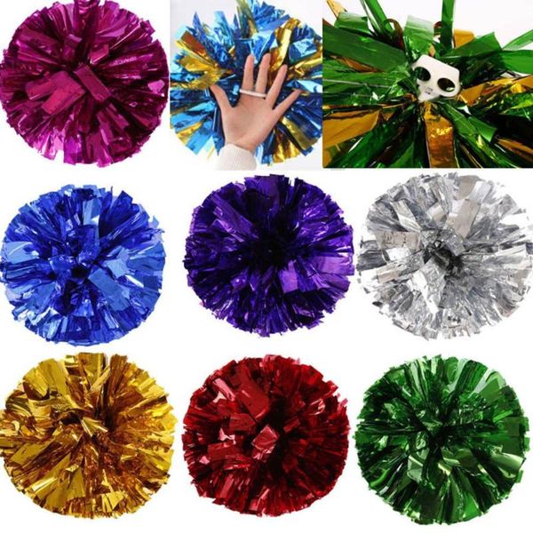 

cheerleading competition pom poms flower ball metallic foil and plastic ring handheld cheer dance sport supplies party decor