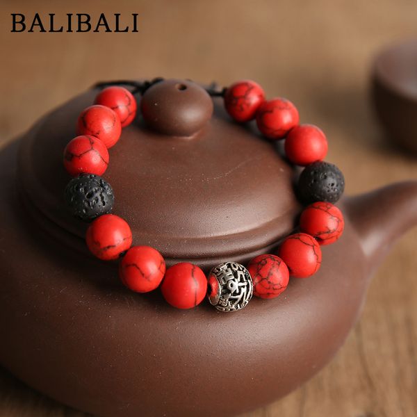 

balibali классический красный и grenn природный камень бисер браслет для женщин человек девушки рук тканые любители йоги браслеты, Black