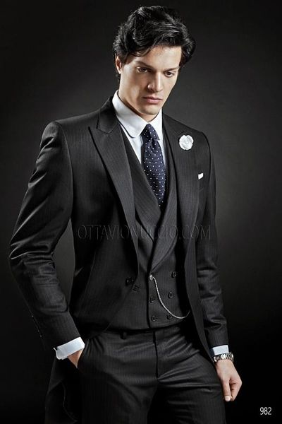 

morning/tailcoat style men suits lapel groom tuxedos black stripe men wedding groomsmen ( jacket+pants+vest+tie ) e73, White;black