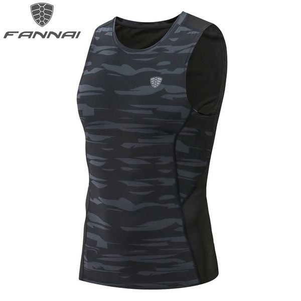 

fannai men's running sport vest athlete dry fit shirt male basketball training tight tank gym fitness wear men t-shirt am323, Black;blue