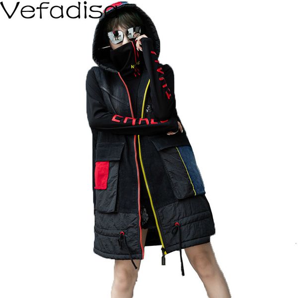 

vefadisa thick hooded denim vest coat woman 2019 winter black loose vest pocket zipper letter printed coat qyf1355, Black;white