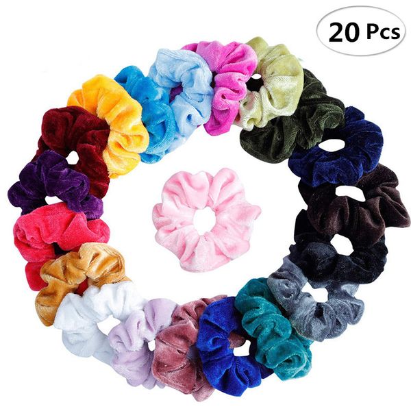 

20 pcs/set vintage hair scrunchies stretchy velvet scrunchie pack women elastic hair bands girl headwear solid rubber ties