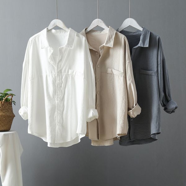 

casual loose women shirts 2019 spring new fashion collar plus size blouse long sleeve buttons white shirt women streetwear
