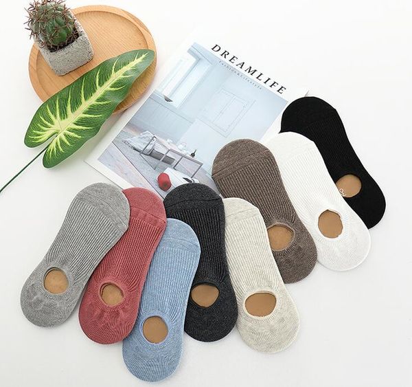 

ieny shallow mouth invisible women's socks cotton ladies boat socks solid color strips invisible shallow mouth slip, Black;white