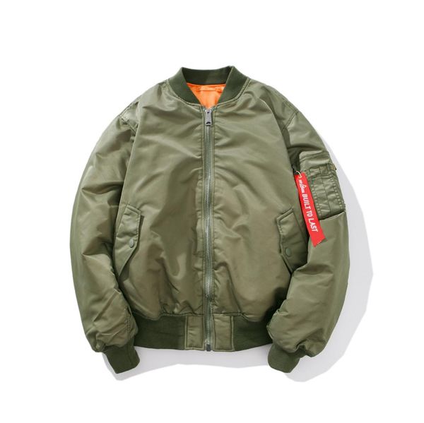 

printed army green black zip up tape ribbon sleeve men bomber jacket streetwear coat, Tan;black