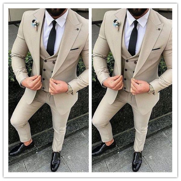 

custom made beige men suits for wedding tuxedo shawl lapel vintage groom wear man blazer 3piece costume homme (jacket+pant+vest, White;black