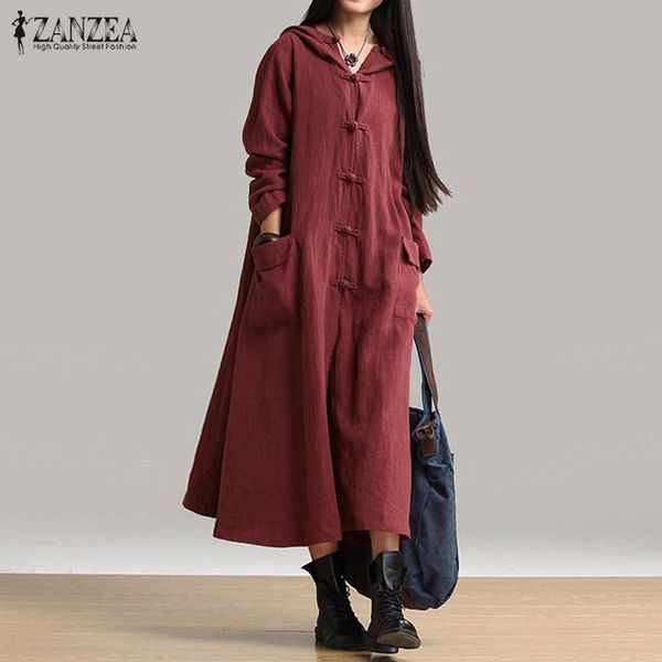 

2019 zanzea vintage button shirt dresses women autumn casual long vestidos long sleeve hooded vestido oversized dress cardigans, Black;gray