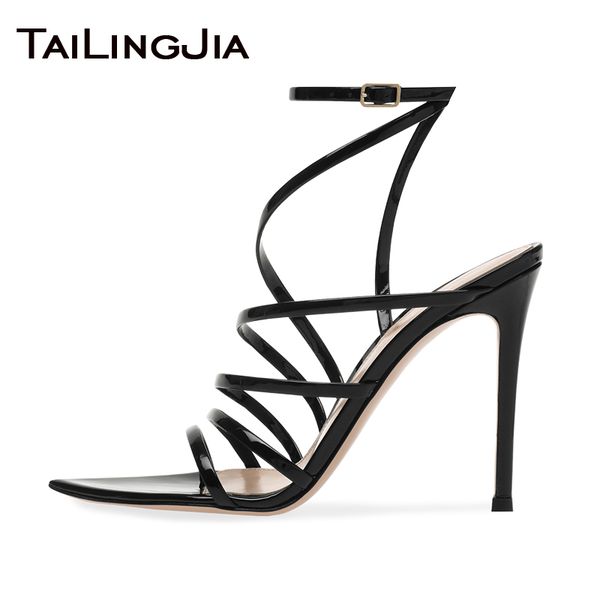 

summer sandals 2020 for women party evening dress shoes patent leather large size pointed toe stiletto high heels, Black