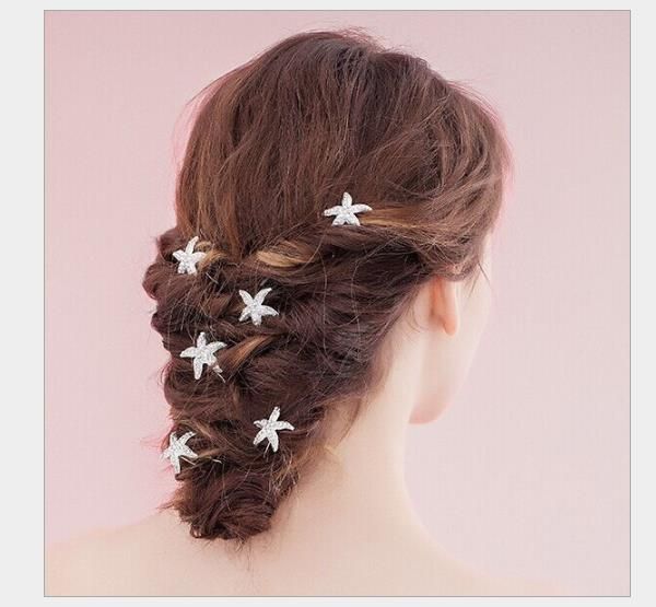 

starfish hairpin bride hairdress wedding dress accessories bride water drill jewelry, Slivery;golden