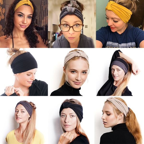 Kadınlar Düğümlü Çapraz Stretch Geniş Kafa Spor Yoga Headwrap Hairband 24 * 14cm Turban Kafa Bandı Bayanlar Saç Aksesuarları C6384