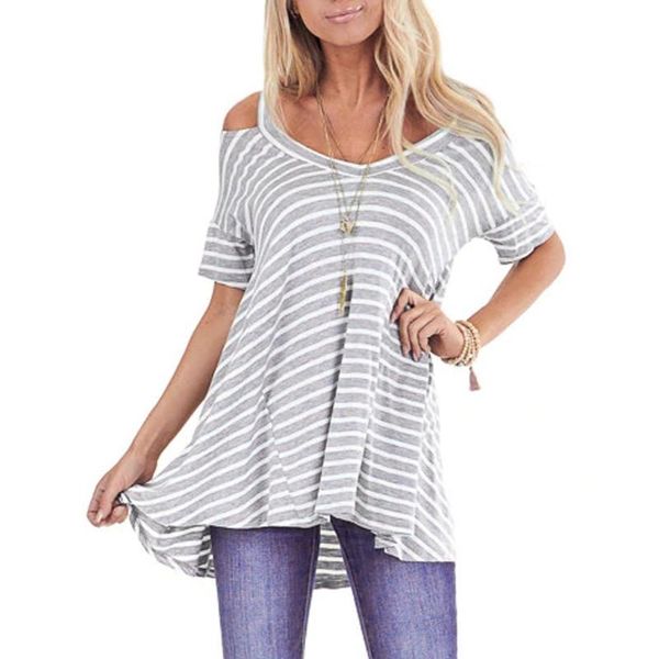 

summer oversize women tshirt striped short sleeve plus size cotton tshirt cold shoulder casual tunic fluffy home clothing tumblr, White