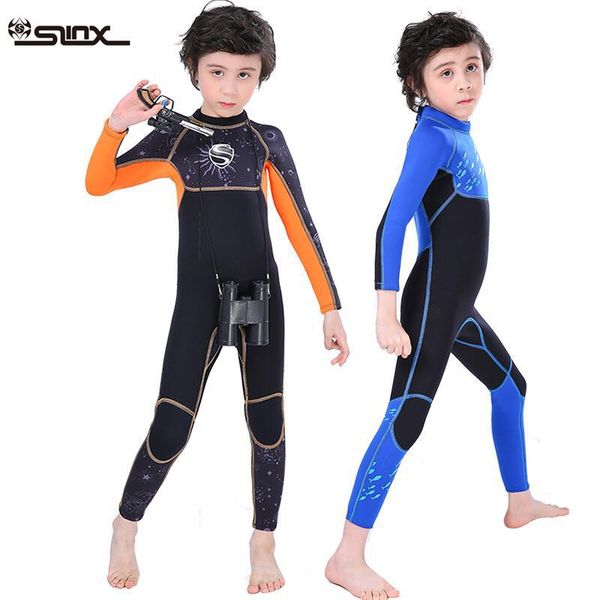 

slinx long-sleeve boys' 3mm neoprene diving suit wetsuit full-body winter warm swimsuit for kids surfing swimming water sports