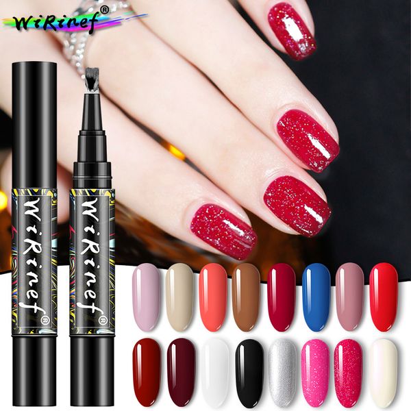 

wirinef 5ml gel polish pen nude one step nail gel pen uv hybrid nail polish brush nails art white lacquer, Red;pink