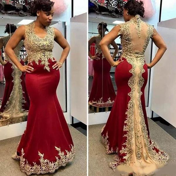 

lace applique evening dresses 2020 sleeveless long mermaid party gowns formal prom dresses evening gowns, Black;red