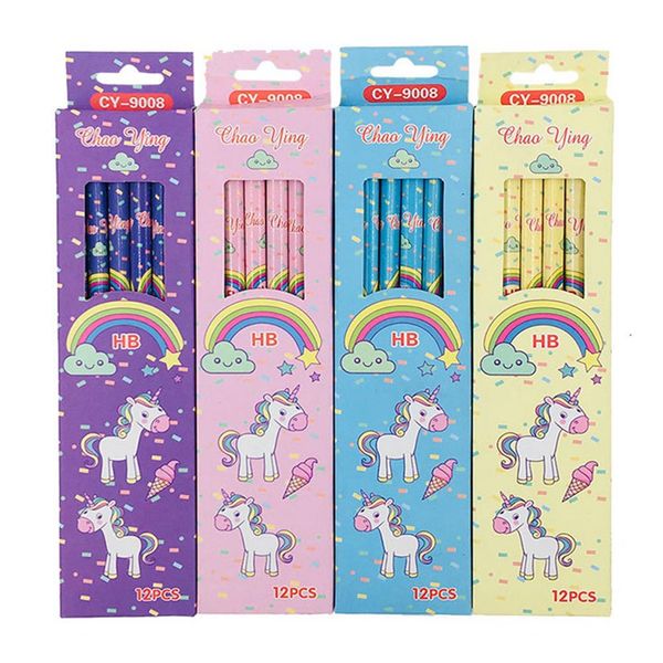 

12pcs/set cute kawaii cartoon unicorn pencil hb sketch items drawing stationery student school office supplies for kids gift