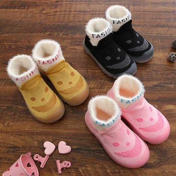 

теплый противоскользящий пол ходьба мягкая подошва обуви для 0-4-летних детей зима малышей мальчиков девочек хлопок мультфильм носки обувь