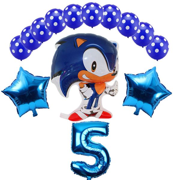 

14pcs / серия sega еж соник super hero double side фольга шар мальчик девочка birthday party номер redblue набор шаров декор