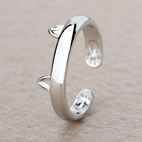 

cute lovely animal cat ear foot print adjustable rings for women silver color party minimalist simple fashion finger jewelry, Slivery;golden