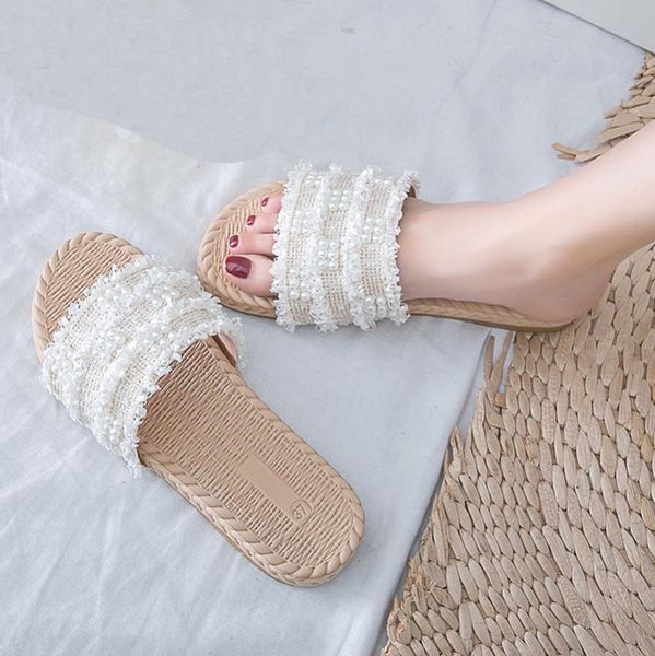 

summer shoes pearl slides flip flops outdoor slides slippers beach sandals non-slip shoes women black flat sandalias mujer