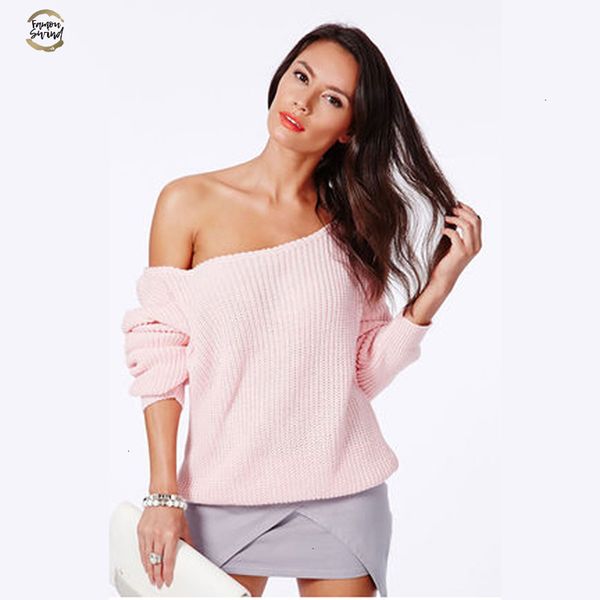 

new fashion pullover full sleeve solid knitted women casual off shoulder jumper design sweaters drop shipping, White;black