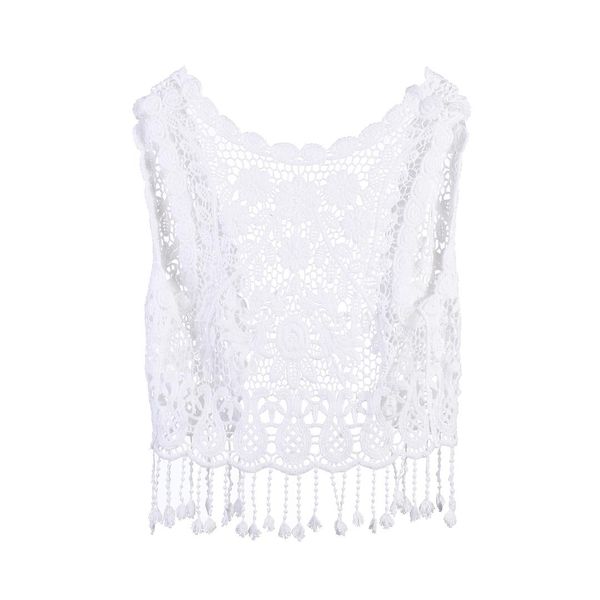 

toddler kids baby girls crochet lace hollow cardigan vest tassel waistcoat, Blue
