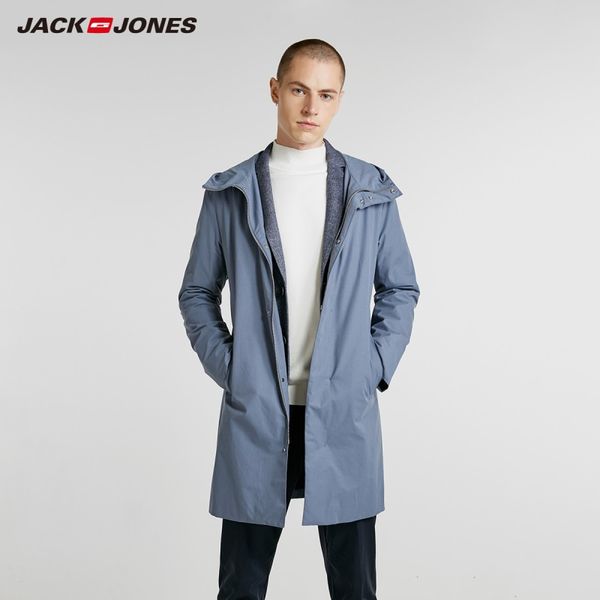 

autumn men's business hooded parka coat casual jacket long coat 218321553, Tan;black
