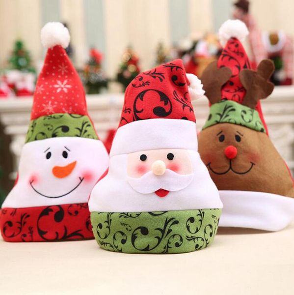

porcelain christmas hat 28*34cm nonwoven 3d printed santa claus snowman elk party hats xmas red cap fa3148