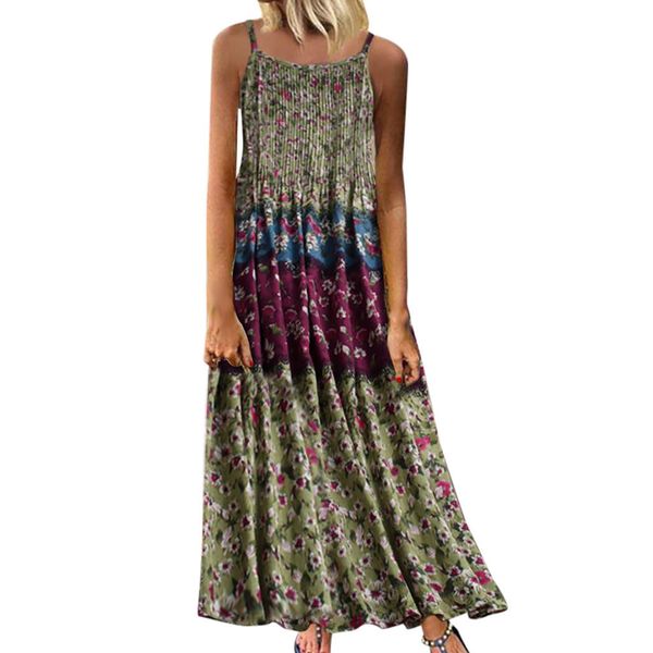 

2019 autumn new bandage dress women vintage bohemian print floral sleeveless o-neck straps vestidos de festa maxi dress, Black;gray