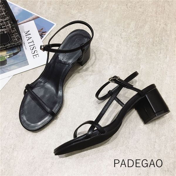 

2020 women sandals white shallow solid high-heeled sandals concise casual woman, Black