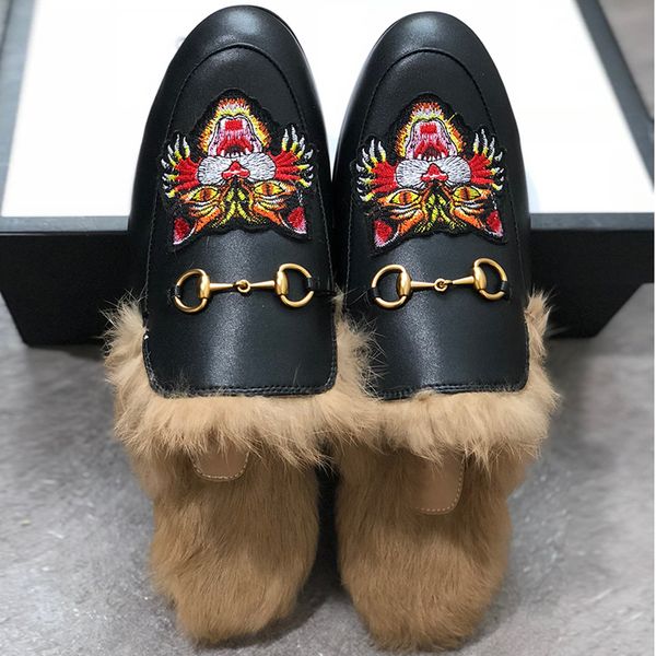

men designer slippers princetown slippers fur mules flats chain ladies casual shoes women mens loafers muller slipper shoes furry slides c09, Black