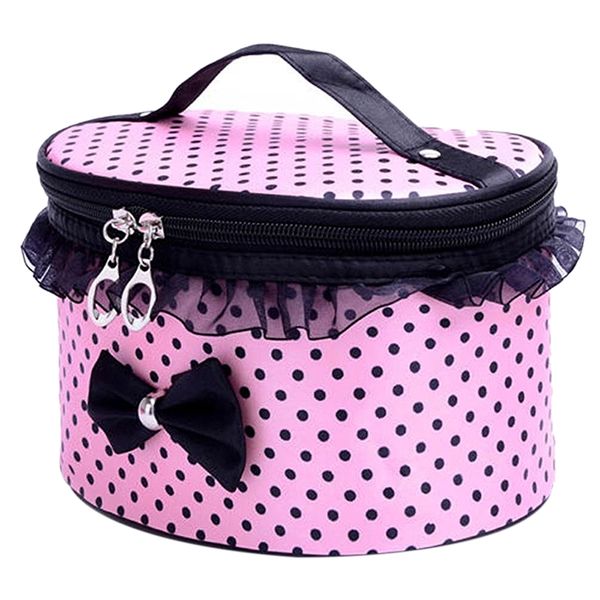

round point lace bow cosmetic bag (pink & rose black