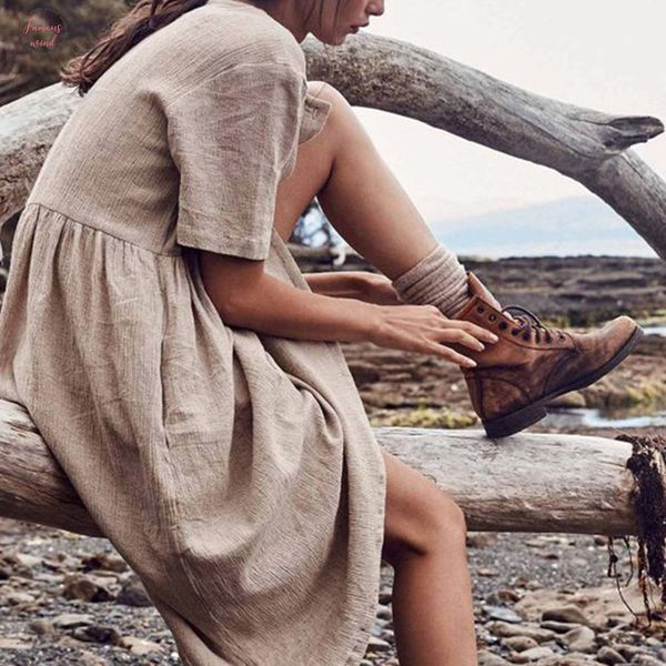 

womens dress solid straight mid calf dress minimalist autumn button short sleeve cotton and summer linen dress vestido 423, Black;gray